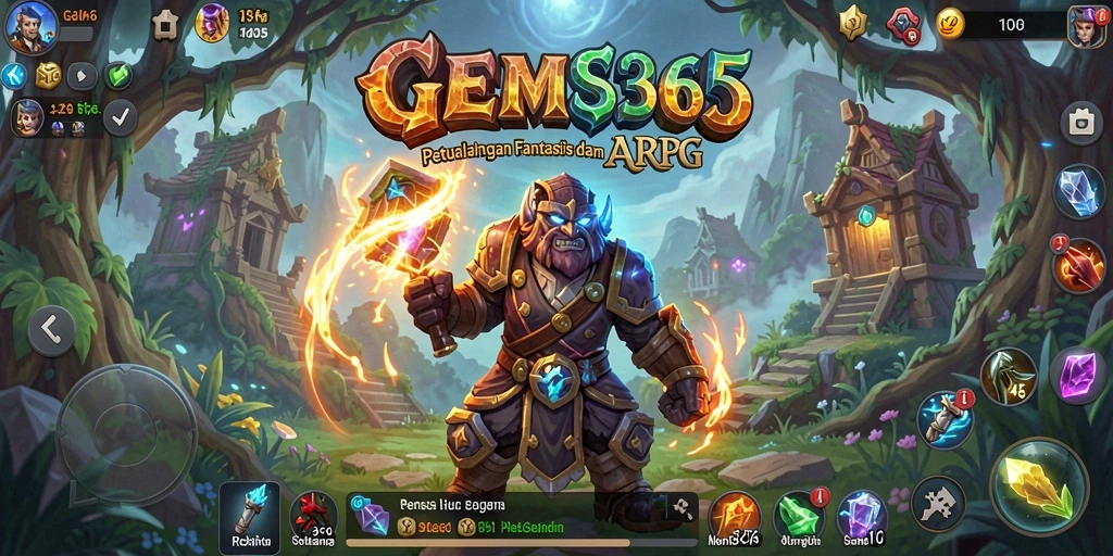 Screenshot GEMS365 menampilkan aksi pertarungan epik dalam dunia ARPG.