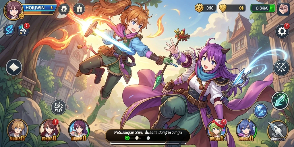 Screenshot gameplay HOKIWIN menampilkan karakter anime yang sedang beraksi.