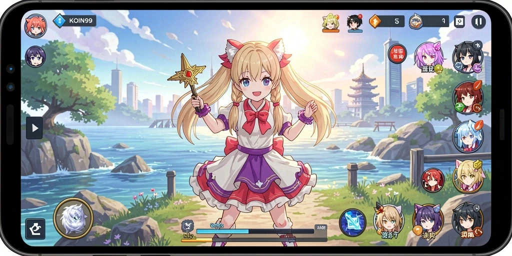 Tampilan gameplay seru dari KOIN99 dengan karakter anime favorit.