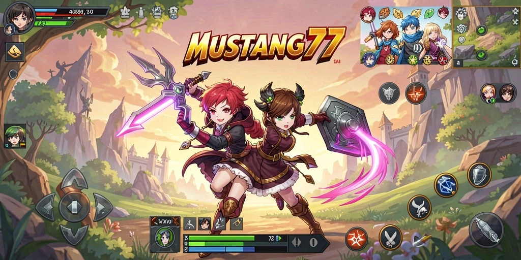Tampilan gameplay <strong>MUSTANG77</strong> dengan karakter anime beraksi.