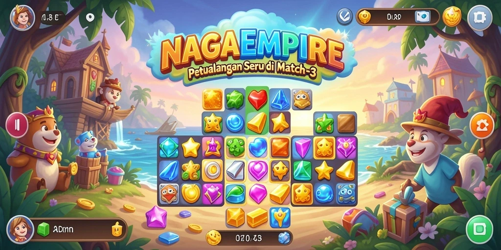 Tampilan gameplay seru NAGAEMPIRE yang penuh warna dan tantangan.