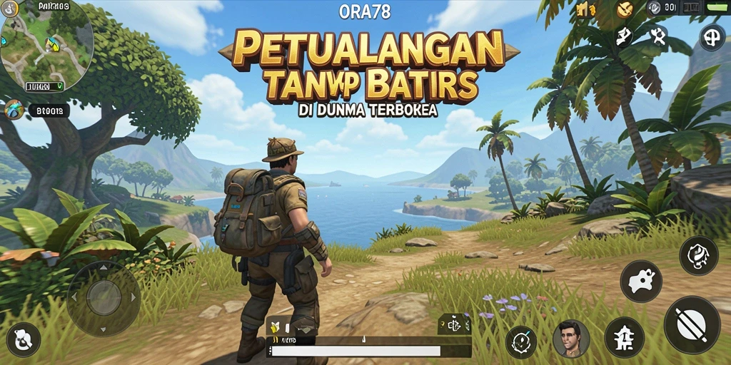 Screenshot gameplay Open World ORA78 menunjukkan keindahan dunia yang luas.