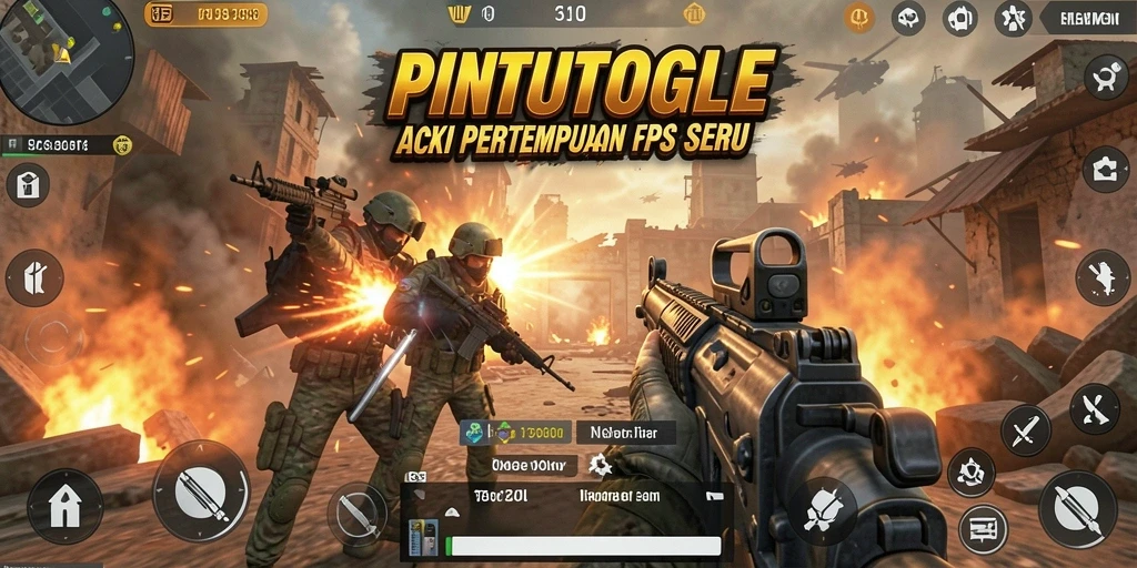 Tampilan aksi intens dalam permainan FPS PINTUTOGEL.