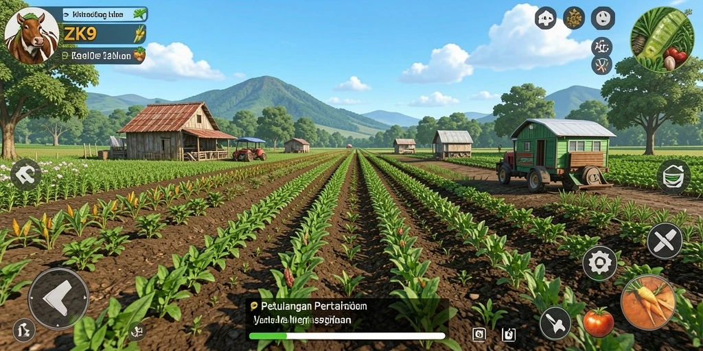 Tampilan gameplay ZK9 dengan elemen pertanian yang menyenangkan.